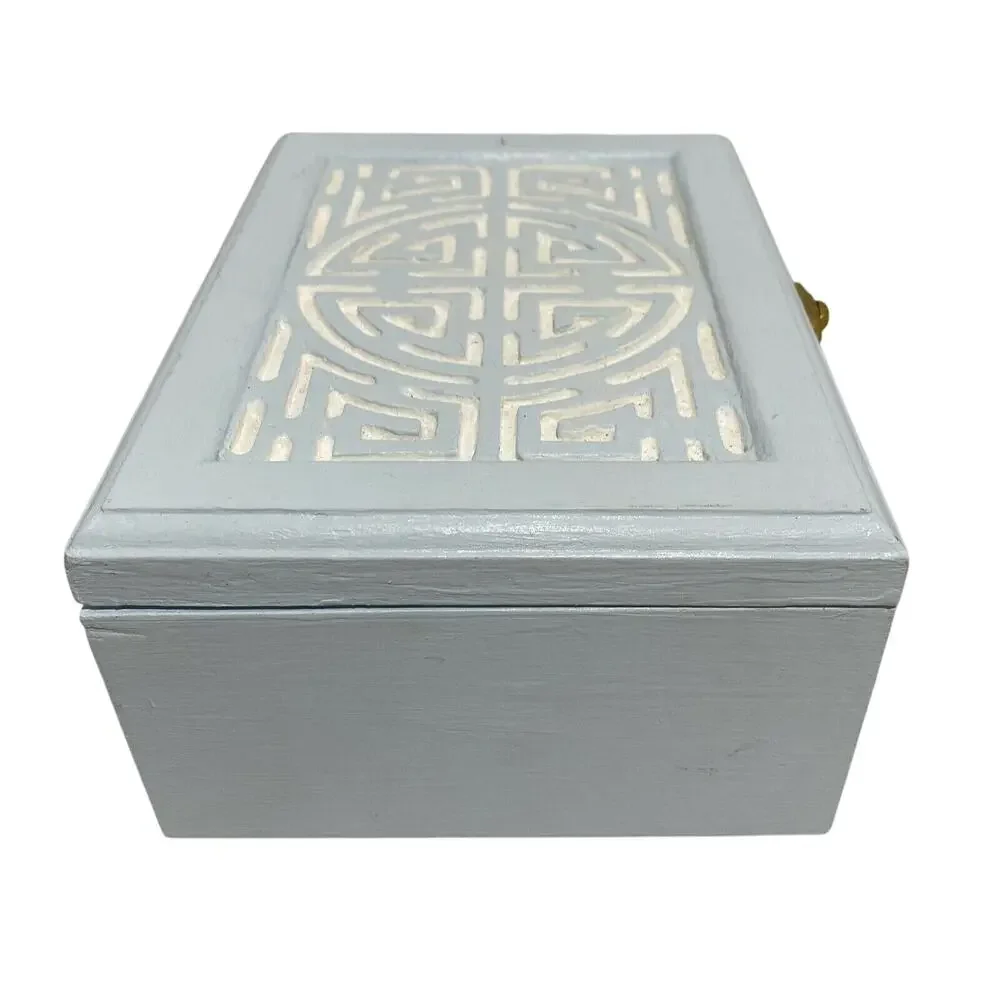 Vintage jewelry trinket keepsake box modified wood painted blue & white crafted